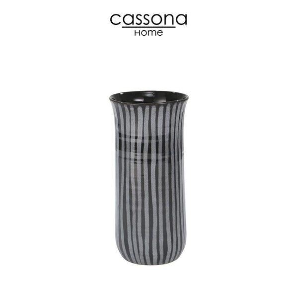 CERAMIC 11" STRIPED VASE, BLUE