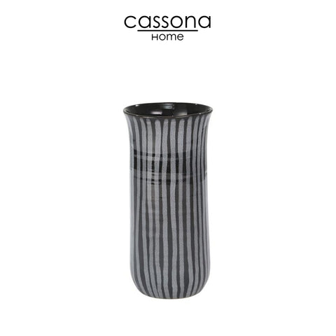 CERAMIC 11" STRIPED VASE, BLUE