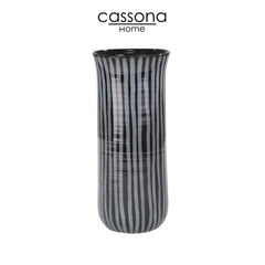 CERAMIC 14" STRIPED VASE, BLUE