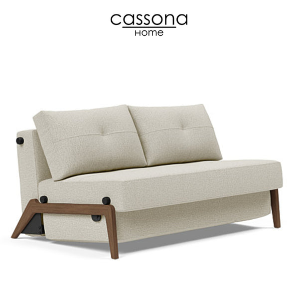 CUBED SOFA BED WITH DARK WOOD LEGS