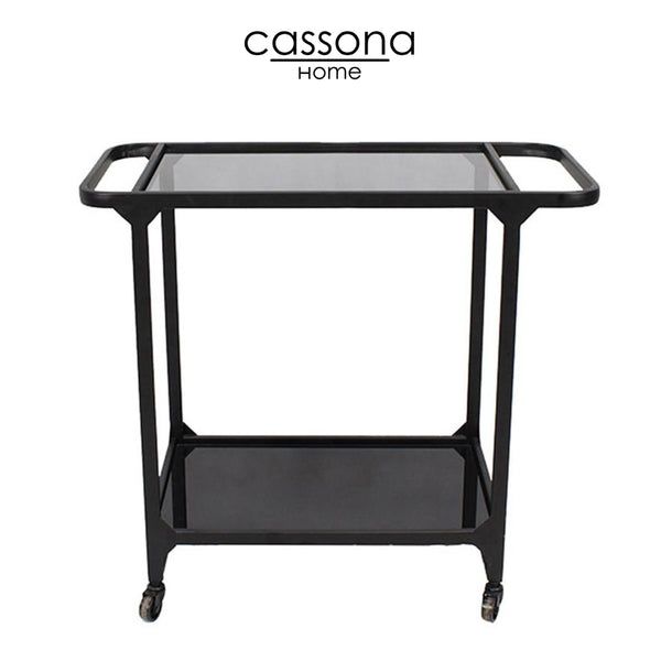 METAL & GLASS BAR CART, BLACK