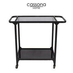 METAL & GLASS BAR CART, BLACK