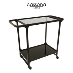 METAL & GLASS BAR CART, BLACK