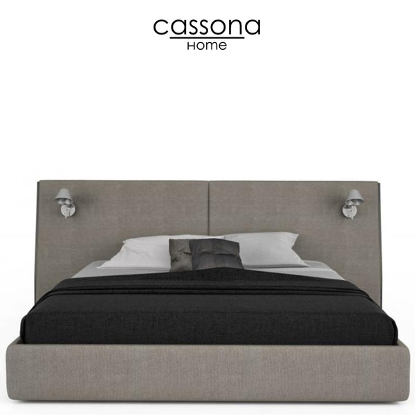 SERENO UPHOLSTERED BED, QUEEN OR KING WITH TWO ARTEMIDE LAMPS