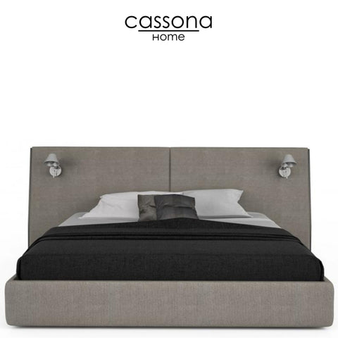 SERENO UPHOLSTERED BED, QUEEN OR KING WITH TWO ARTEMIDE LAMPS