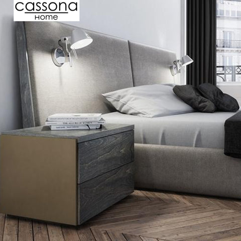 SERENO UPHOLSTERED BED, QUEEN OR KING WITH TWO ARTEMIDE LAMPS