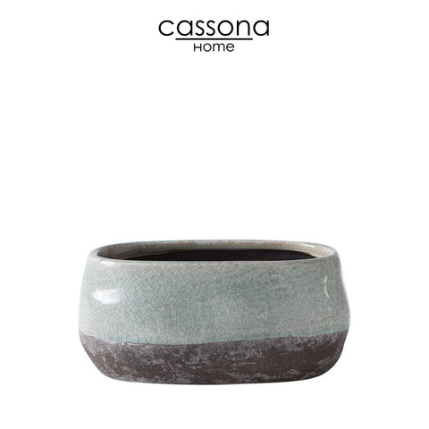 CORSICA CERAMIC CRACKLE 2 TONE OVAL POT SHORT