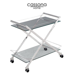 TWO TIER 31" ROLLING BAR CART, SILVER