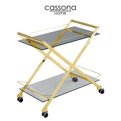 TWO TIER 31" ROLLING BAR CART, GOLD