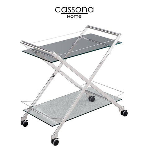 TWO TIER 31" ROLLING BAR CART, SILVER